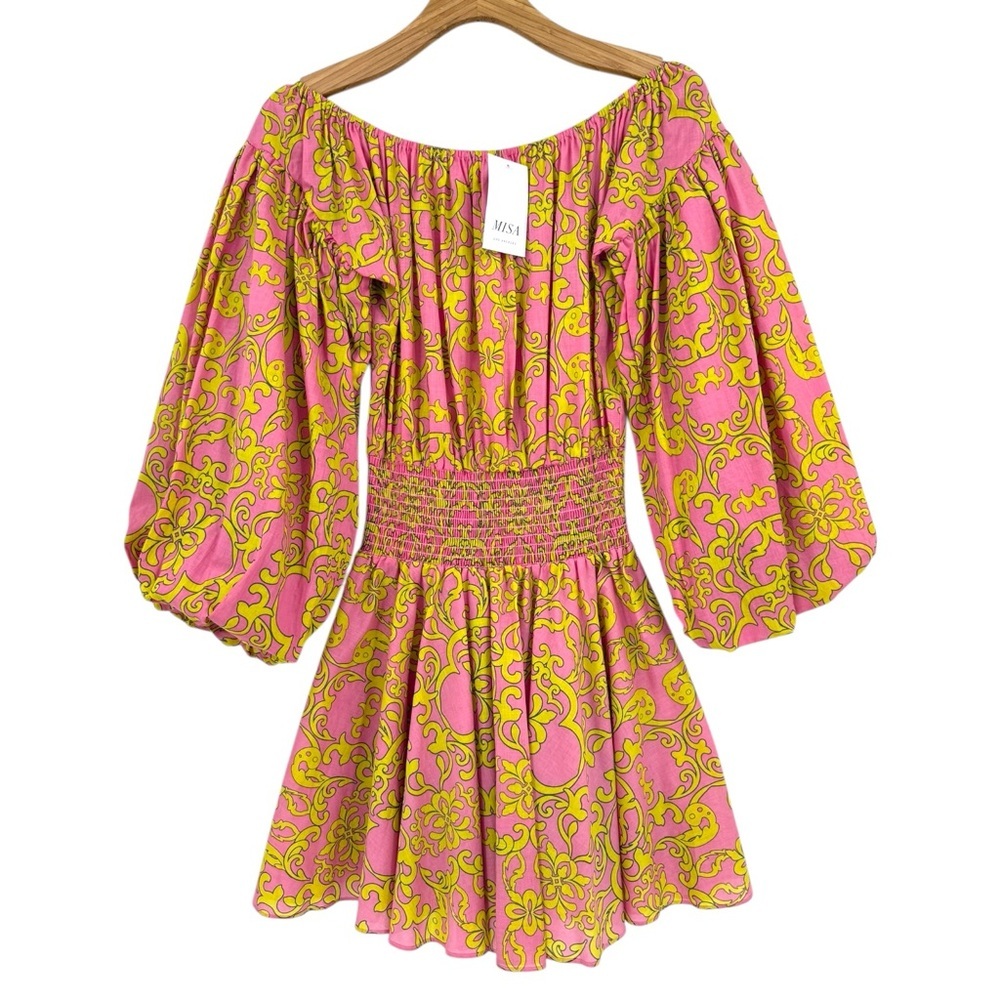 Misa Los Angeles Jordana Smocked Mini Dress FLORA SPLENDIDO Cotton Print XS